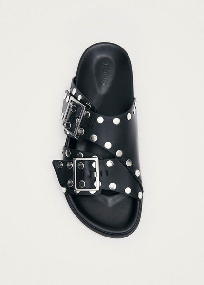 Alba Studs Black Leather Sandals