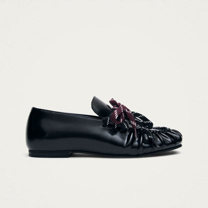 Aven Lace Black Leather Loafers