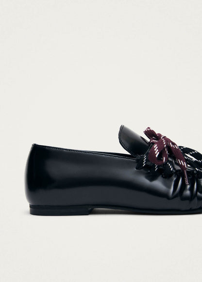 Aven Lace Black Leather Loafers