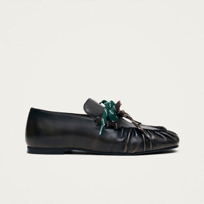Aven Lace Vintage Effect Brown Leather Loafers