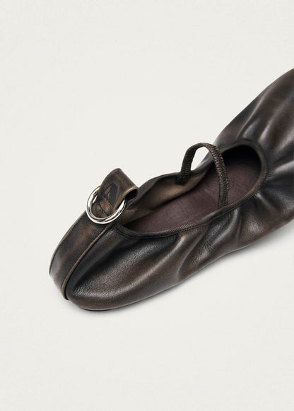 Naira Barefoot Vintage Effect Brown Leather Ballet Flats