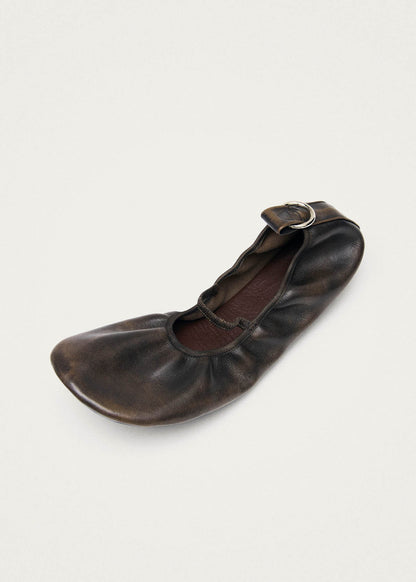 Naira Barefoot Vintage Effect Brown Leather Ballet Flats