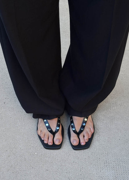 Ola Studs Black Leather Sandals