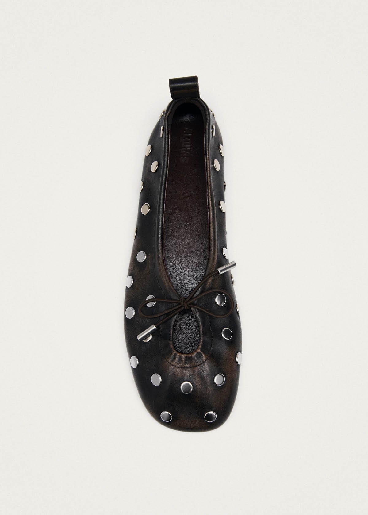 Rosalind All Studs Vintage Effect Brown Leather Ballet Flats