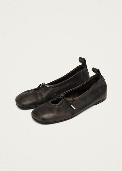Rosalind Vintage Effect Brown Leather Ballet Flats