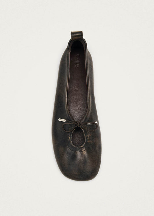 Rosalind Vintage Effect Brown Leather Ballet Flats