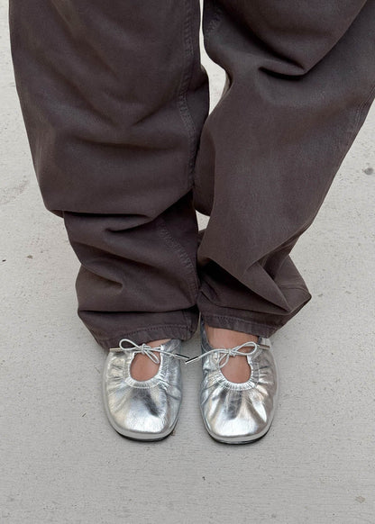 Rosalind Shimmer Silver Leather Ballet Flats
