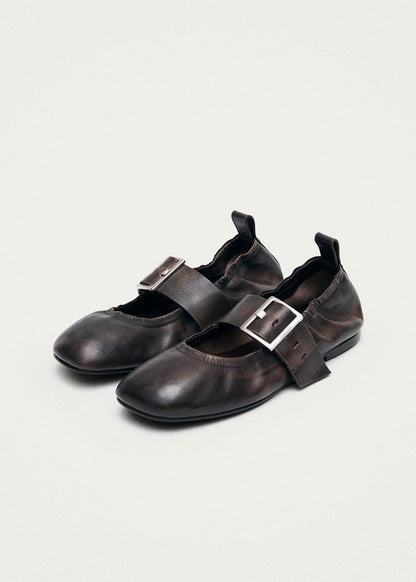 Sarea Vintage Effect Brown Leather Ballet Flats