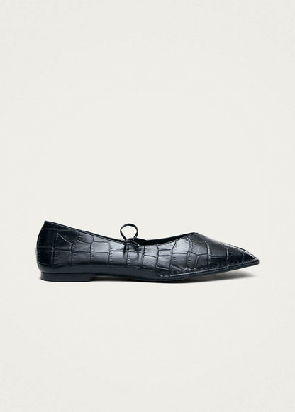 Sway Croco Black Leather Ballet Flats