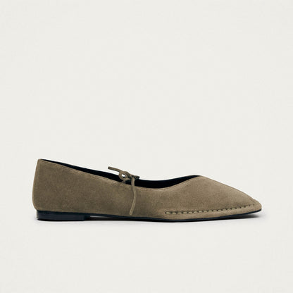 Sway Suede Khaki Leather Ballet Flats